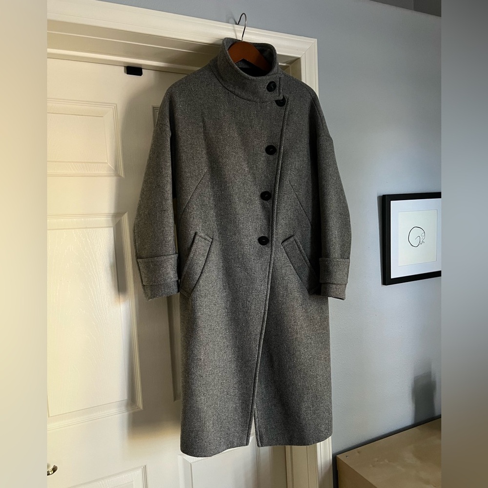 Long Gray Wool Coat, Size Medium
